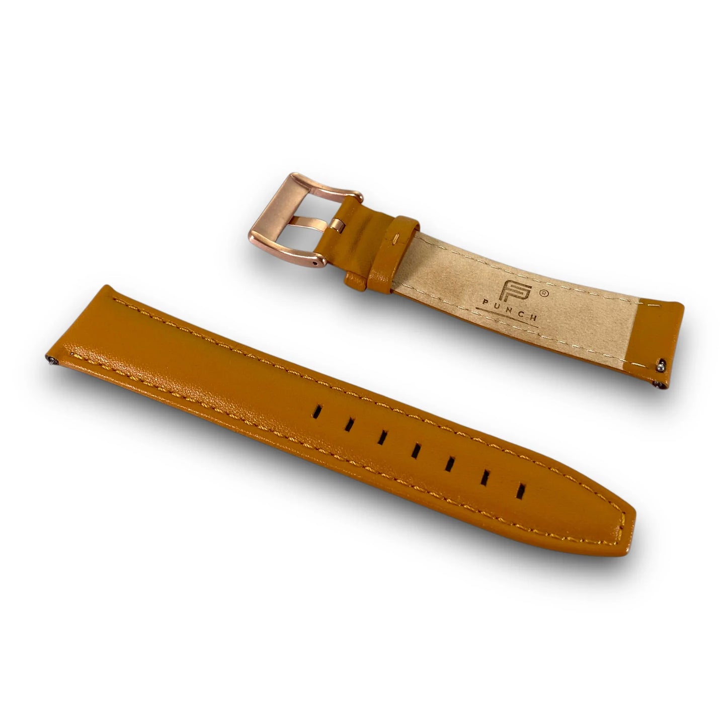 PUNCH SEMPER Genuine Leather Tan Watch Strap Rose Gold Buckle