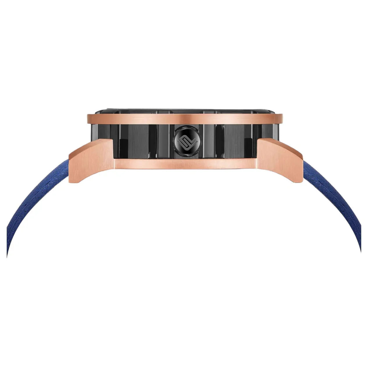 PUNCH Men's Rose Gold & Black Automatic Skeleton Watch - Blue Leather Strap