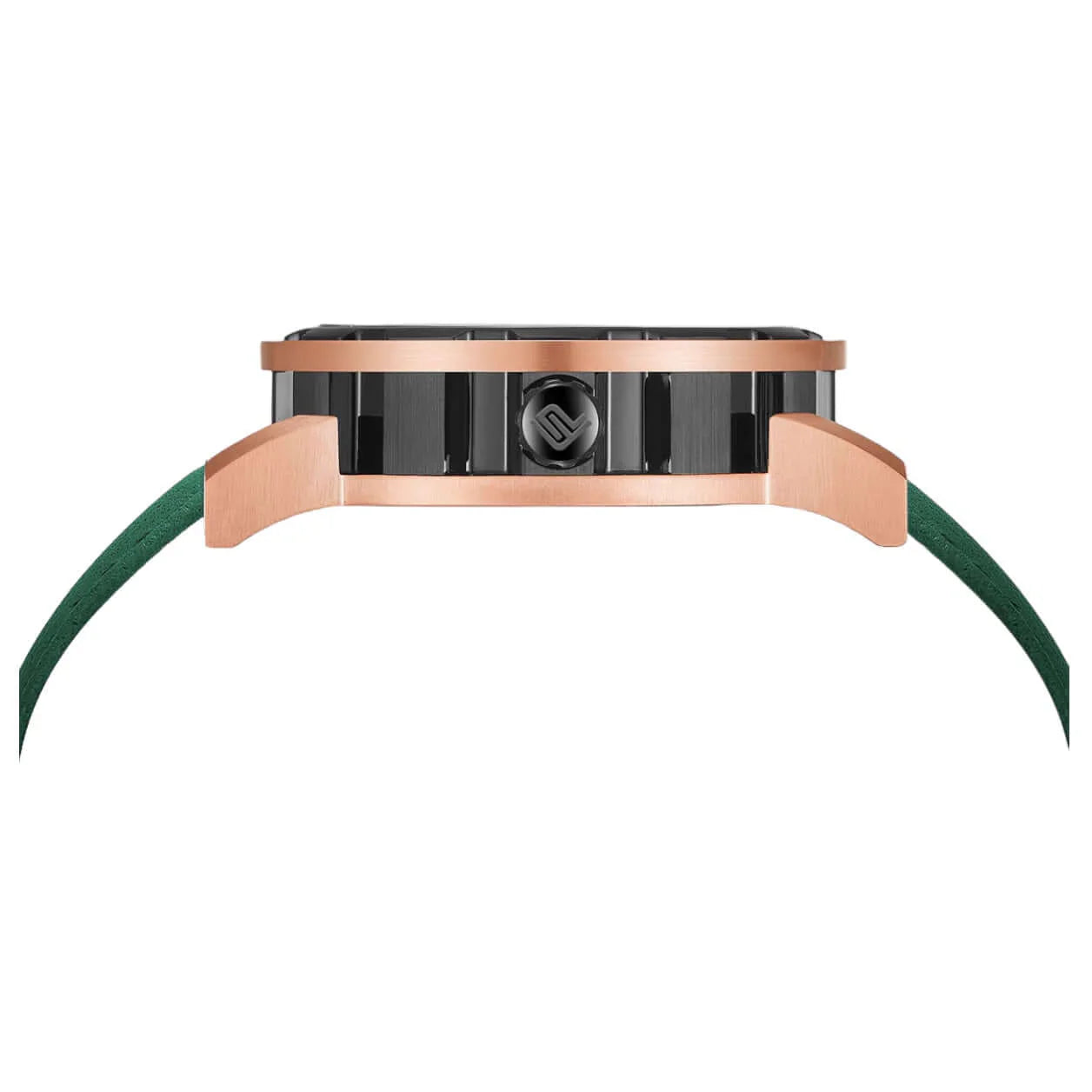 PUNCH Men's Rose Gold & Black Automatic Skeleton Watch - Green Leather Strap