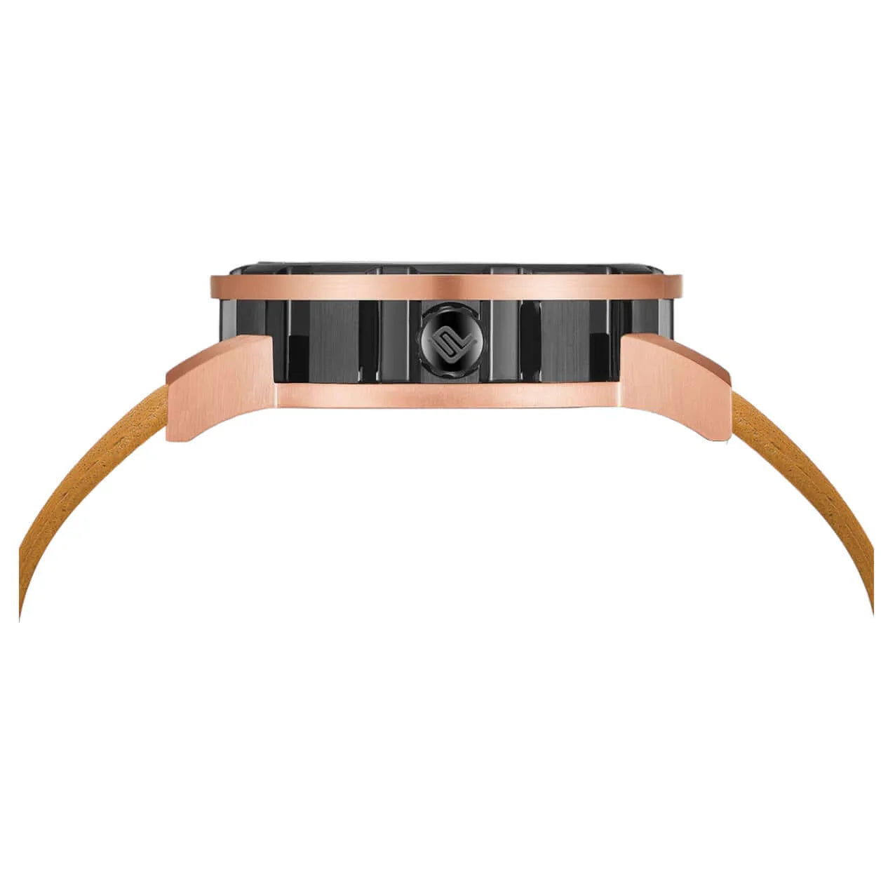 PUNCH Men's Rose Gold & Black Automatic Skeleton Watch - Tan Leather Strap