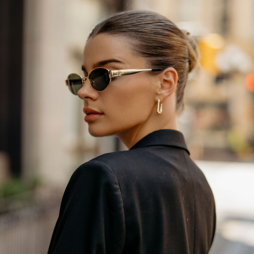 VERONA Oval Thick Framed Women's Sunglasses in Gold, Green by WMP Eyewear UK