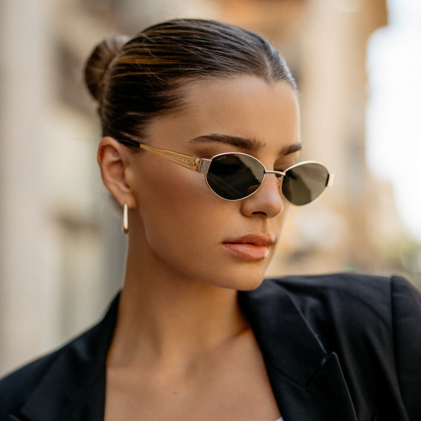 VERONA Oval Thick Framed Women's Sunglasses in Gold, Green by WMP Eyewear UK