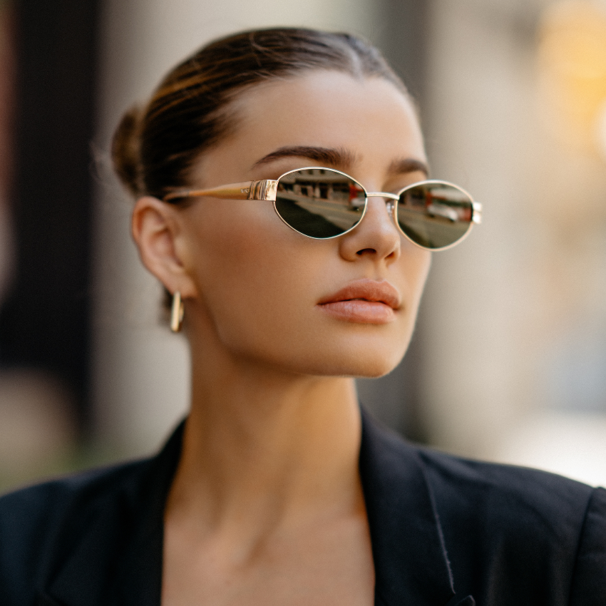 VERONA Oval Thick Framed Women's Sunglasses in Gold, Black by WMP Eyewear UK