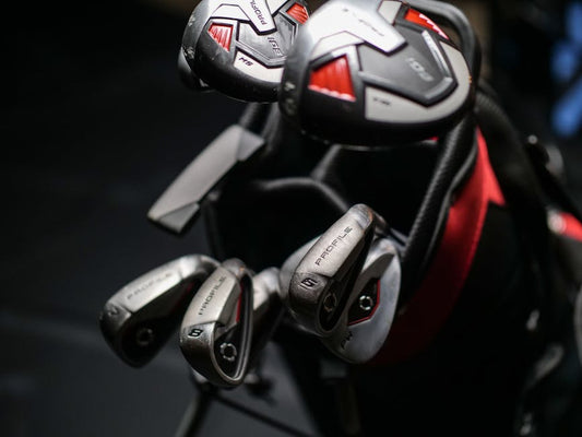 High-quality golf clubs set in a sleek caddy bag, perfect for golfers and sports enthusiasts.