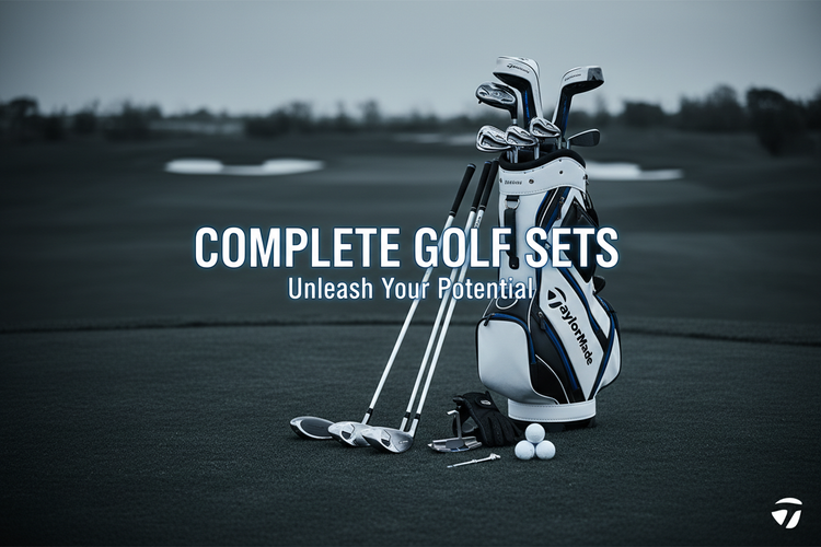 Complete Golf Sets Banner featuring TaylorMade, Callaway, and Wilson club bags