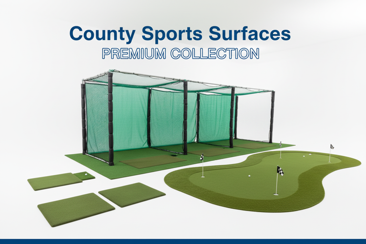 Selection of artificial golf grass, winter tee mats, and netting products installed at a UK golf course
