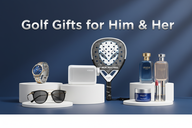 Selection of premium golf gifts including accessories, training aids, and luxury sets for men and women with UK delivery.