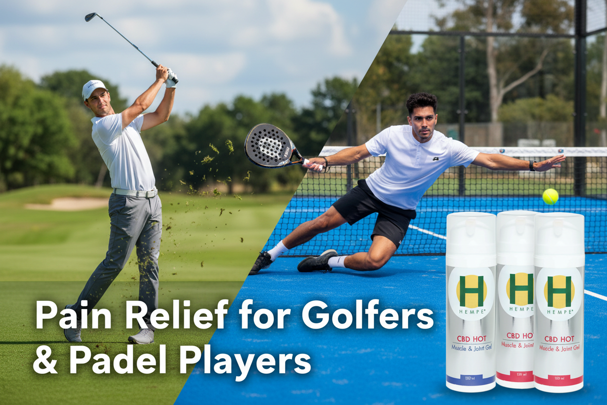 Hempe hot and ice pain relief gel bottles and combo bundles for golfers and active individuals