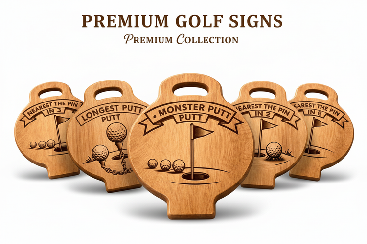 Premium handcrafted golf event signage displayed at a championship course