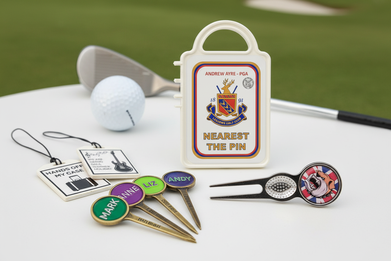 Scotty Dog Golf Accessories - Ball Markers, Divot Tools, Nearest to Pin Signs, Luggage Tags