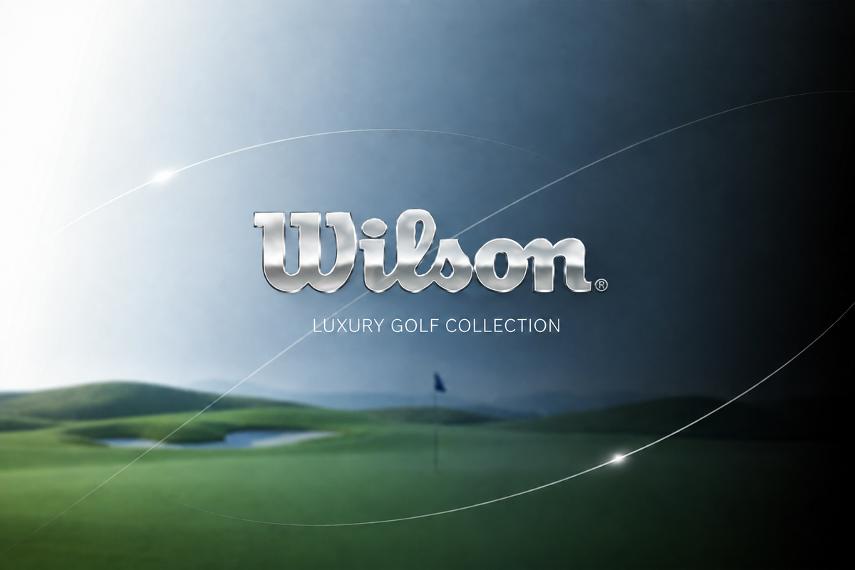 Wilson banner with the official script logo in silver chrome