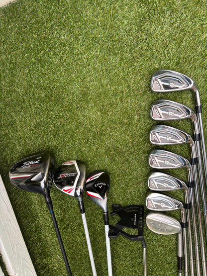 New Wilson Staff D7 Irons, Titleist Driver, Callaway Wood & Hybrid, New Wilson Infinite Putter Titleist Waterproof Cart Bag