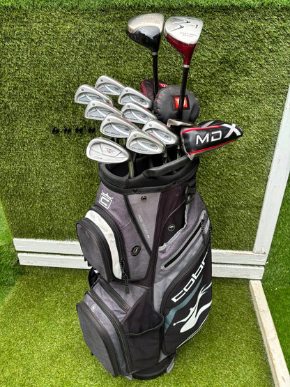 Wilson FatShaft Irons, Wilson Deep Red Driver, Wilson Deep Red 1 Wood, Benross MDX Tribe Putter & Cobra Cart Bag