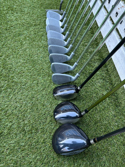 Warwick Iron Set (3–SW) + Mizuno F-60 3 Wood + Hybrid + Putter + TaylorMade Cart Bag