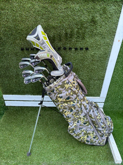 MacGregor V-Foil M565 Irons, Ping Driver, Ping Hybrid, TaylorMade Putter & Premium OUUL Camouflage Stand Bag