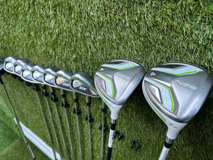 Masters GX1 Irons, Trilogy Ti-Matrix Driver, Dunlop NZ9 Fairway Woods, Wilson Infinite Buckingham Putter & PowaKaddy Cart Bag