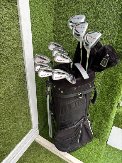 Dunlop MAX Golf Set with Matching Woods, 64° Wedge & Jaxx Stand Bag