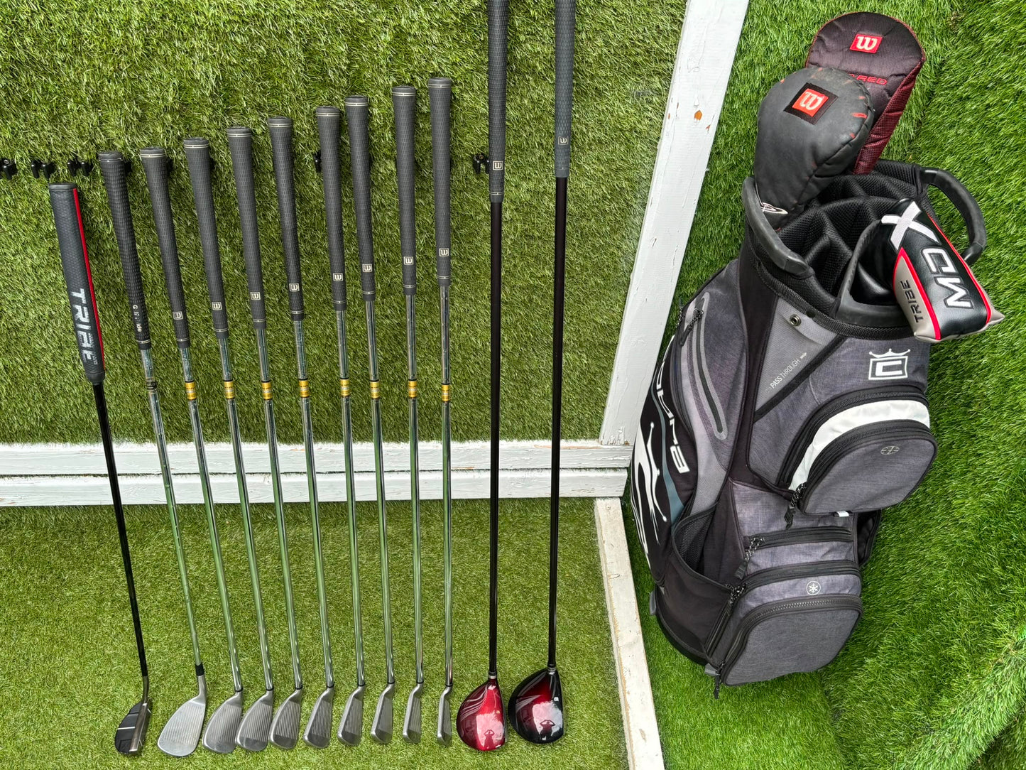 Wilson FatShaft Irons, Wilson Deep Red Driver, Wilson Deep Red 1 Wood, Benross MDX Tribe Putter & Cobra Cart Bag