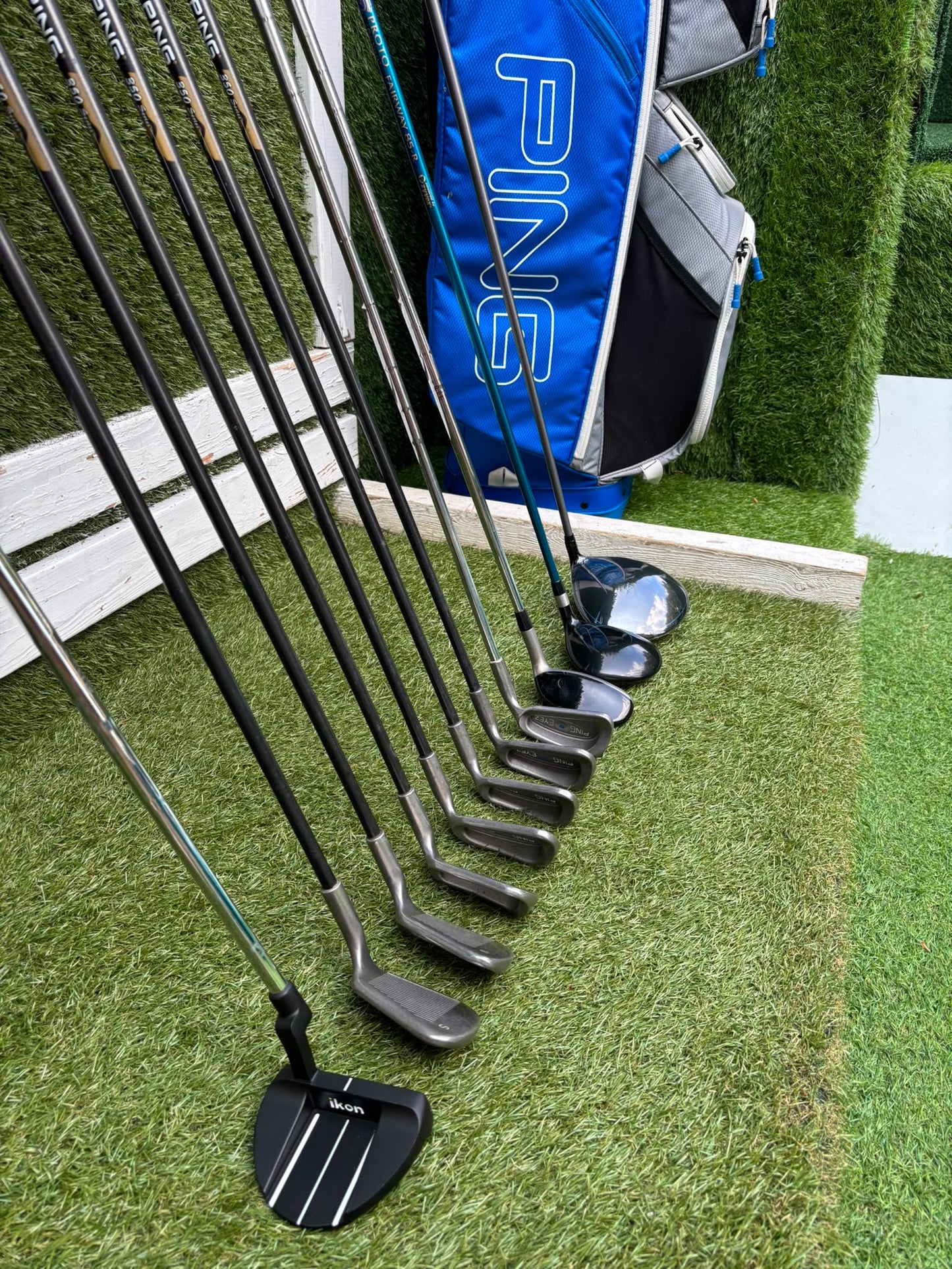 Ping Eye2+ Blue Dot Graphite Irons, Brand New Wilson D7 Driver, Ping G5 Woods & Ping Traverse Cart Bag