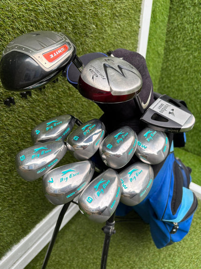 Slazenger Iron-Woods, Nike Driver, Wilson Fairway Wood, Voodoo Daddy Putter & Stand Bag