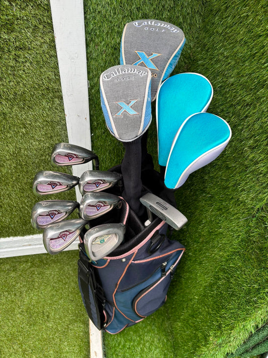 Ladies Golf Set – Callaway Big Bertha Irons, Callaway X Woods (Driver, 3, 5 & 7), HEXSERT HM-1 Putter & Cart Bag