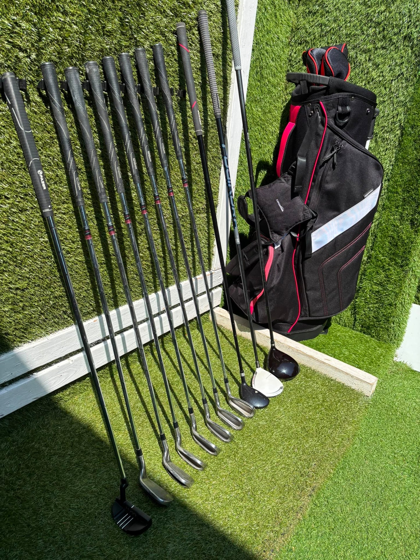 Wilson Deep Red Irons, TaylorMade Burner 3.0 Fairway Wood, Wilson Driver & Brand New Stand Bag
