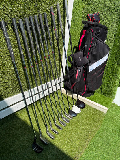 Wilson Deep Red Irons, TaylorMade Burner 3.0 Fairway Wood, Wilson Driver & Brand New Stand Bag