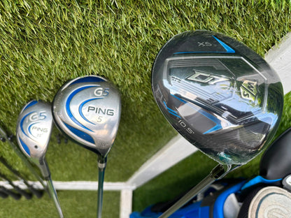 Ping Eye2+ Blue Dot Graphite Irons, Brand New Wilson D7 Driver, Ping G5 Woods & Ping Traverse Cart Bag