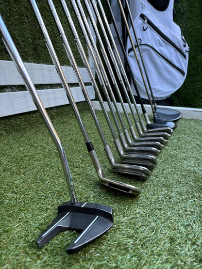 PING S59 4–PW Irons, Tour-W 52° Wedge, Cleveland HiBore Driver, Cobra 5 Wood, Mizuno Hybrid, MacGregor Putter & Stand Bag