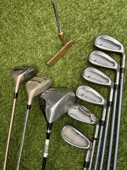 Jack Nicklaus Hybrid Irons + Dunlop / Arnold Palmer / Mizuno Woods + Golden Bear Wedge + Bag – 10 Club Set £164.00 Free Delivery