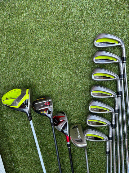 Nike Slingshot 4D Irons, Nike Driver, Cobra 4 Wood, Nike VR_S Hybrid, Odyssey Putter, New Lynx Waterproof Cart Bag