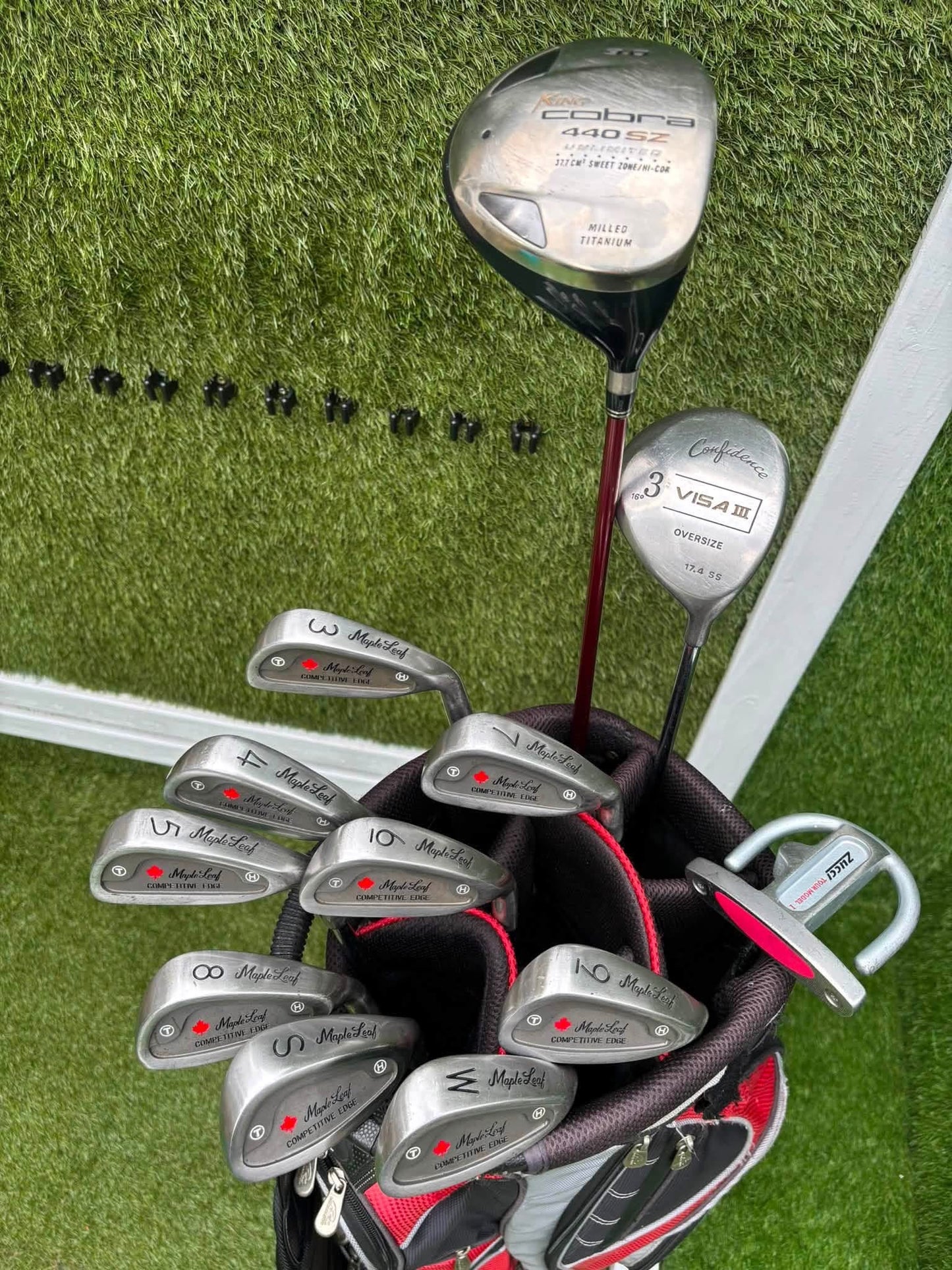 Maple Leaf Competitive Edge Irons + King Cobra Driver, 3 Wood, Zucci Putter & PowaKaddy Bag