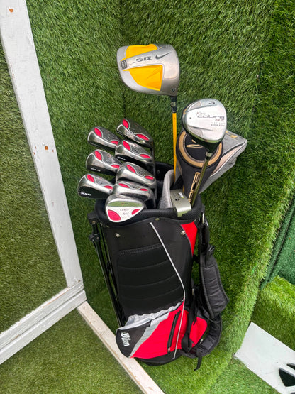 RAM Laser Hybrid Irons, Nike SQ Sumo² Driver, Cobra SZ Fairway Wood, Slazenger V Series Putter & Wilson Tour RX Stand Bag