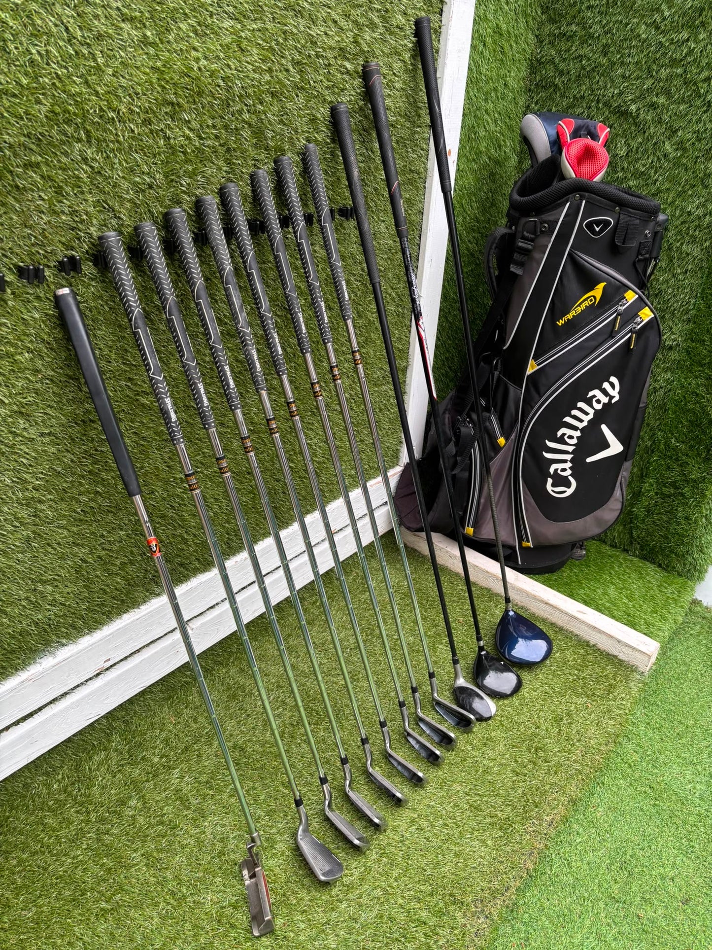 Nike Ignite Dymo² Driver, Spalding Cannon Irons (3–9, SW), TaylorMade Rescue & Rossa Putter | Callaway Stand Bag