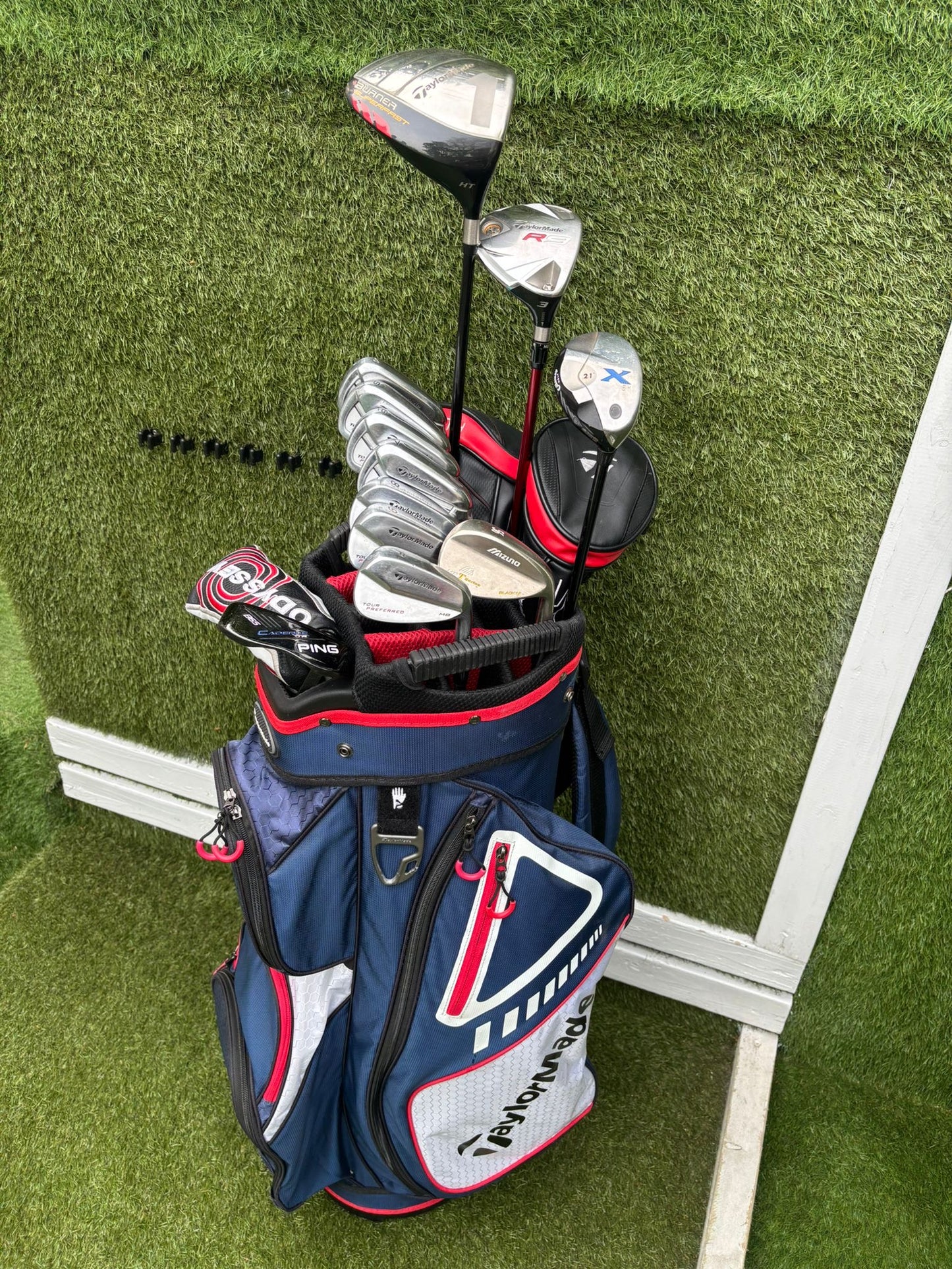 TaylorMade Tour Preferred MC Irons (4–PW) + Burner Driver, R9 Fairway, Callaway Hybrid, Ping Cadence Putter & TaylorMade Bag