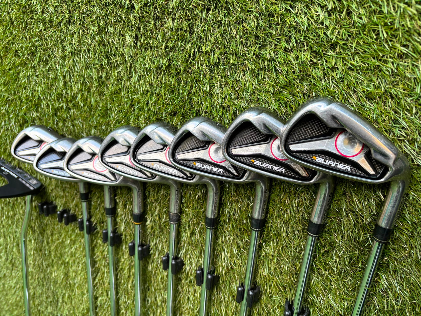 TaylorMade Irons, Cleveland Driver, GX-7 Wood, MacGregor 7 Wood, Wilson Putter & Ping Stand Bag
