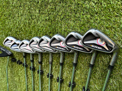 TaylorMade Irons, Cleveland Driver, GX-7 Wood, MacGregor 7 Wood, Wilson Putter & Ping Stand Bag