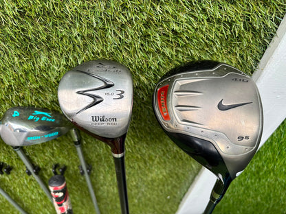 Slazenger Iron-Woods, Nike Driver, Wilson Fairway Wood, Voodoo Daddy Putter & Stand Bag