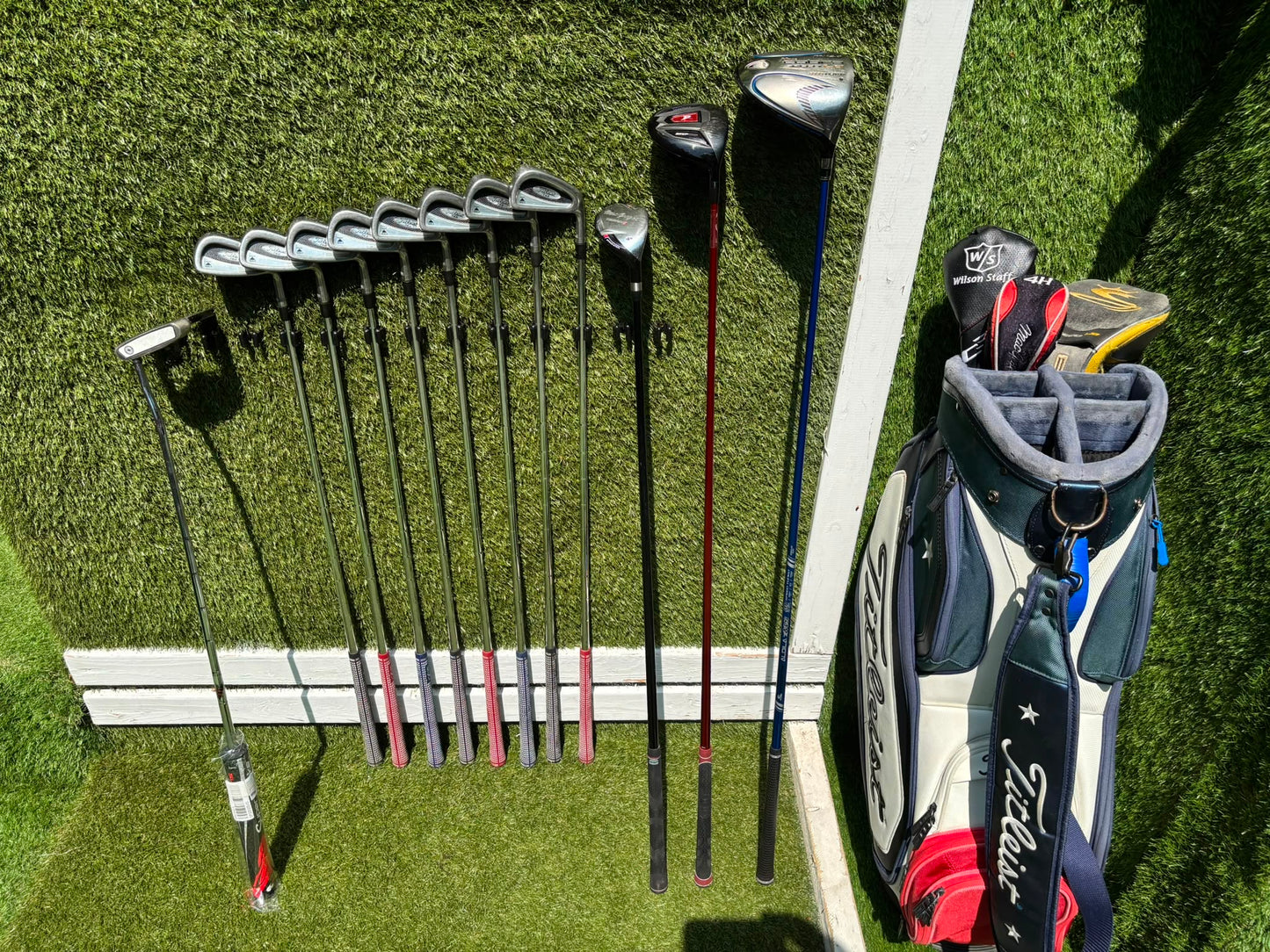 Titleist DCI 762 Irons, Cobra Driver, Odyssey White Ice Teron & Titleist Stars & Stripes Cart Bag