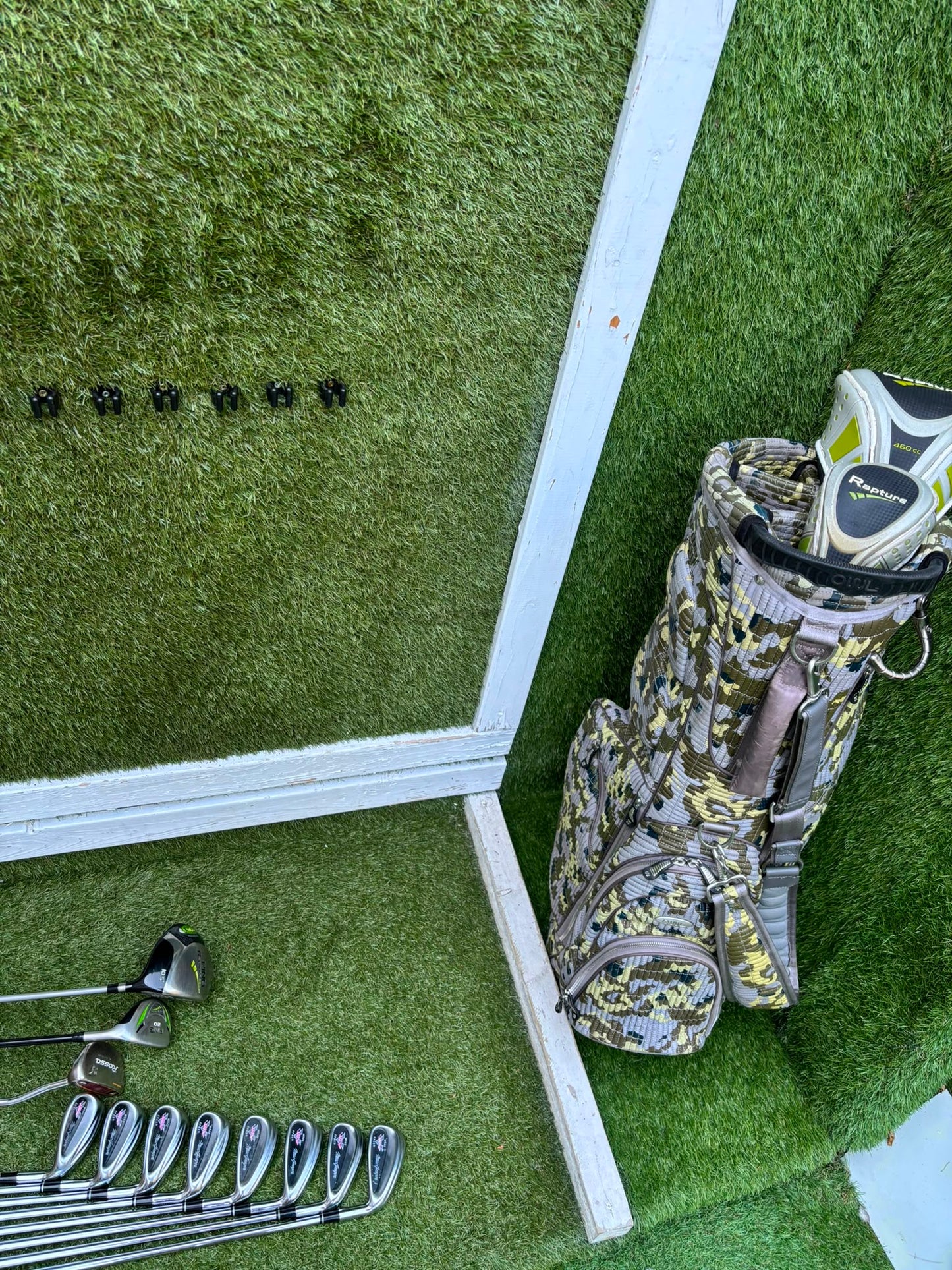 MacGregor V-Foil M565 Irons, Ping Driver, Ping Hybrid, TaylorMade Putter & Premium OUUL Camouflage Stand Bag