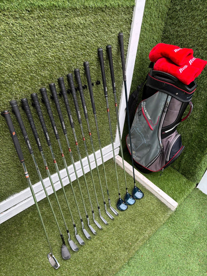 Maxfli Revolution Irons 3-PW + Mizuno Zoid Woods + Sun Mountain Cart Bag