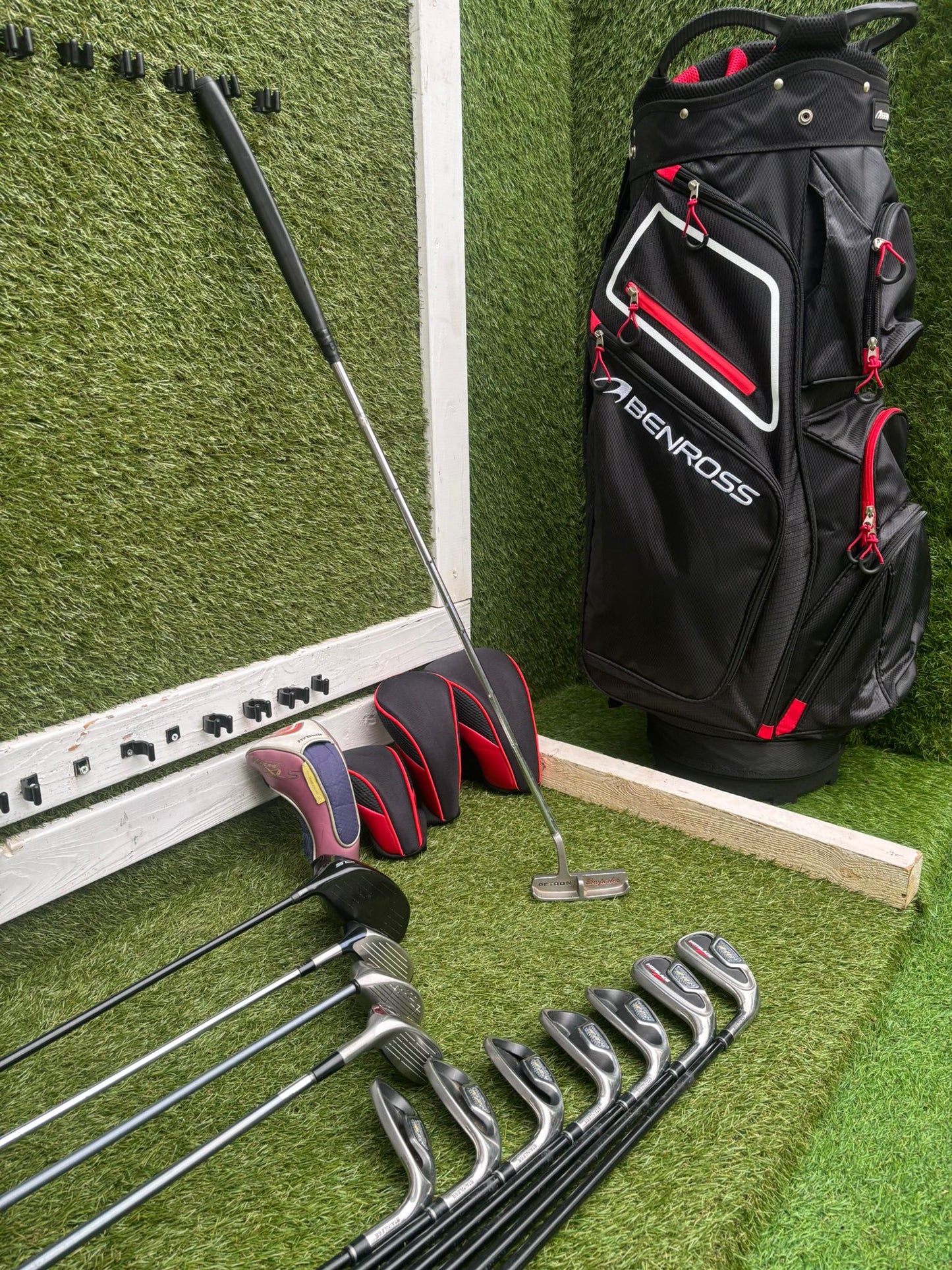 Wilson HotBlade Irons (5–SW) with Dunlop XPT Driver, Callaway & Mizuno Woods, Cleveland Hybrid Benross Cart Bag (12 Clubs)