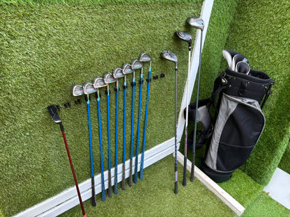 Ladies Yasuda SP-1800 Irons, Callaway Big Bertha Driver, Ping Rhapsody 7 Wood, Ben Sayers Hybrid & Stand Bag
