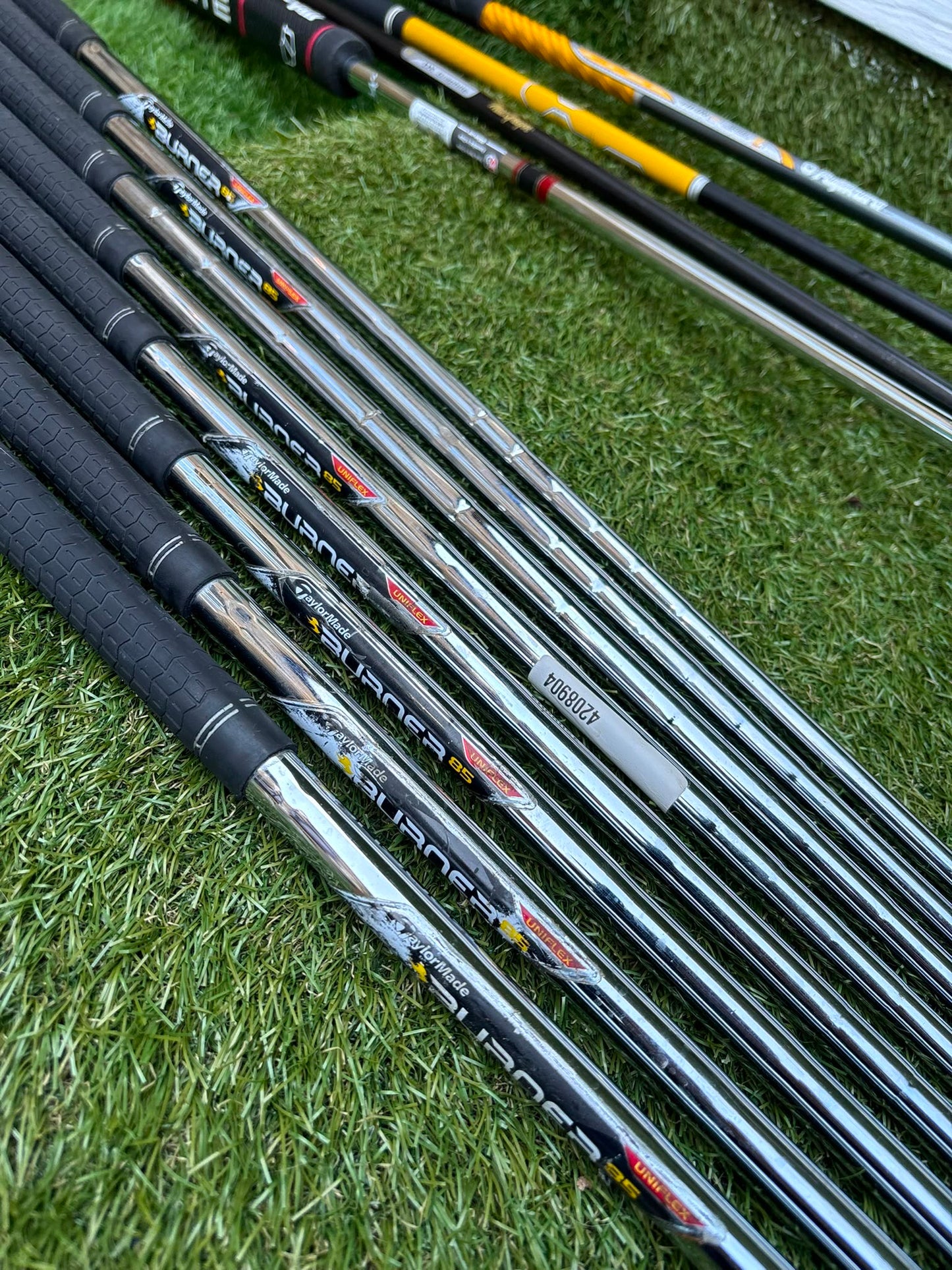TaylorMade Irons, Cleveland Driver, GX-7 Wood, MacGregor 7 Wood, Wilson Putter & Ping Stand Bag