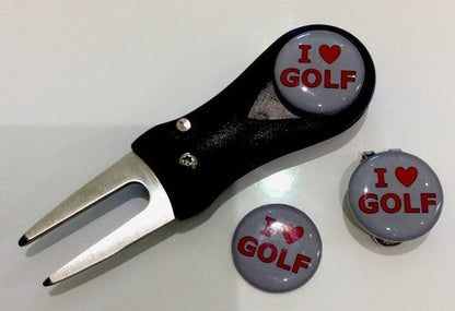 Pitchfork Magnetic Hat Clip With 3 I Love Golf 25mm Markers
