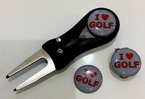 Pitchfork Magnetic Hat Clip With 3 I Love Golf 25mm Markers