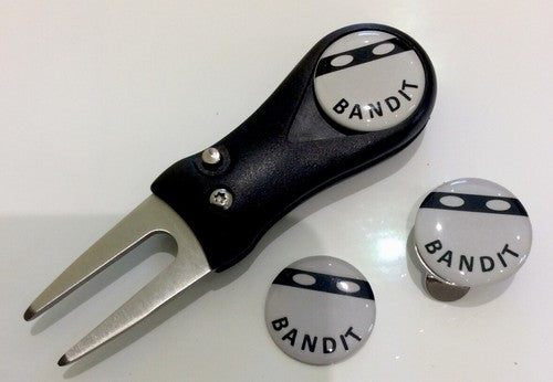 Golf Pitchfork Magnetic Hat Clip With 3 Masked Bandit 25mm Markers