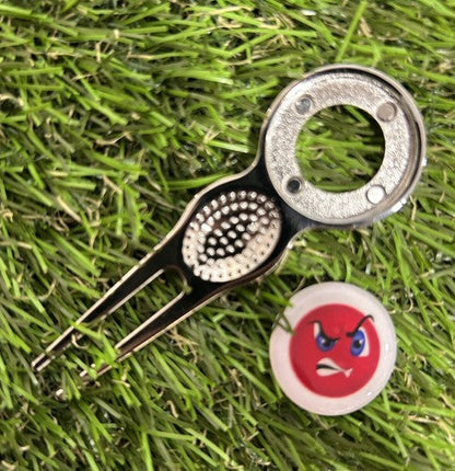 ANGRY EMOJI GOLF BALL MARKER AND PITCH REPAIR TOOL