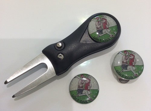 Golf Switchblade Pitchfork Magnetic Hat Clip With 3 Golf Diva 25mm Mar