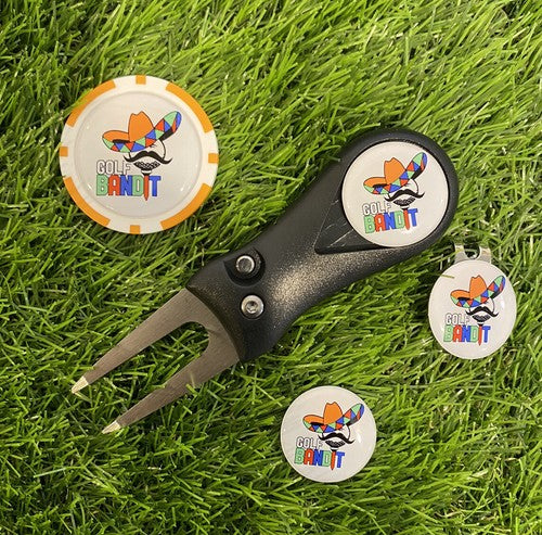 Golf Pitchfork  Hat Clip With 3 Mexican Golf Bandit Markers And Poker